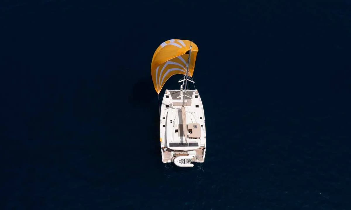 Exterior view of Flonja, a Fountaine Pajot Astrea 42 catamaran at Grad Biograd na Moru, Croatia