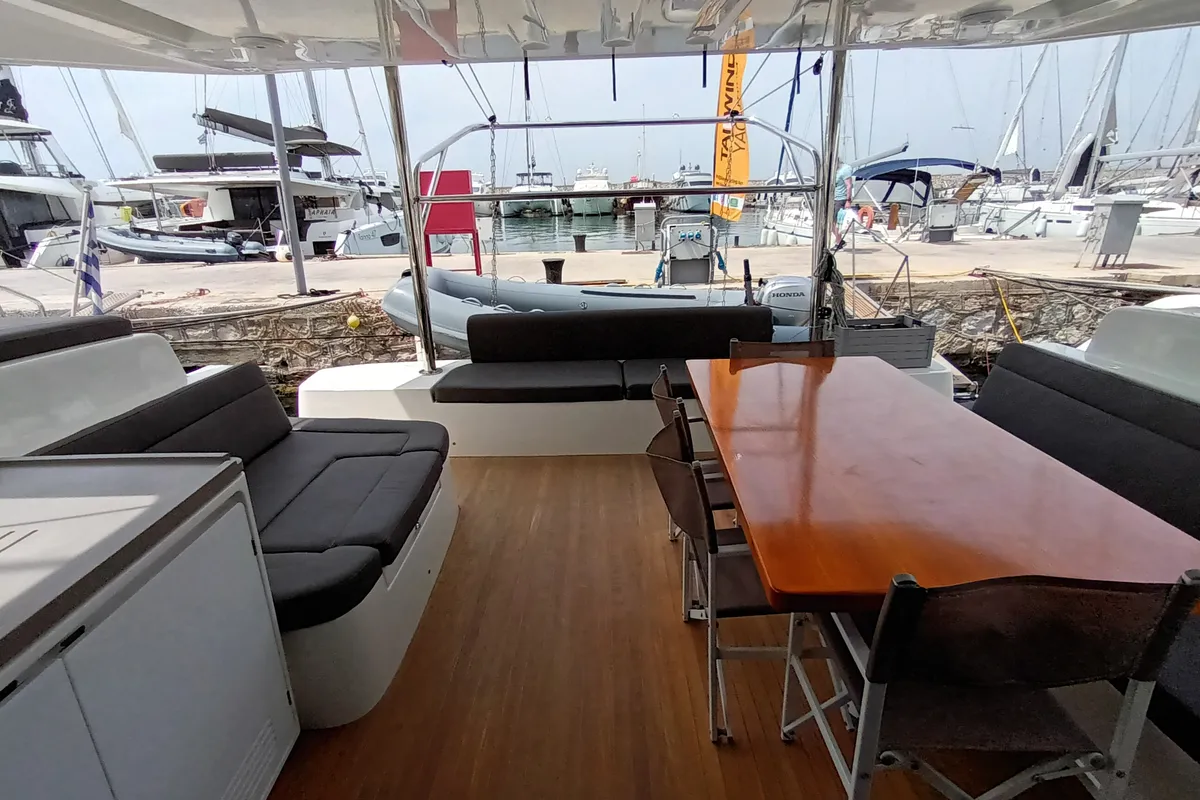 Deck of Icarus, a Lagoon 50 catamaran at Athens, Greece