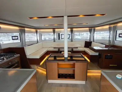 Salon of Icarus, a Lagoon 50 catamaran at Athens, Greece