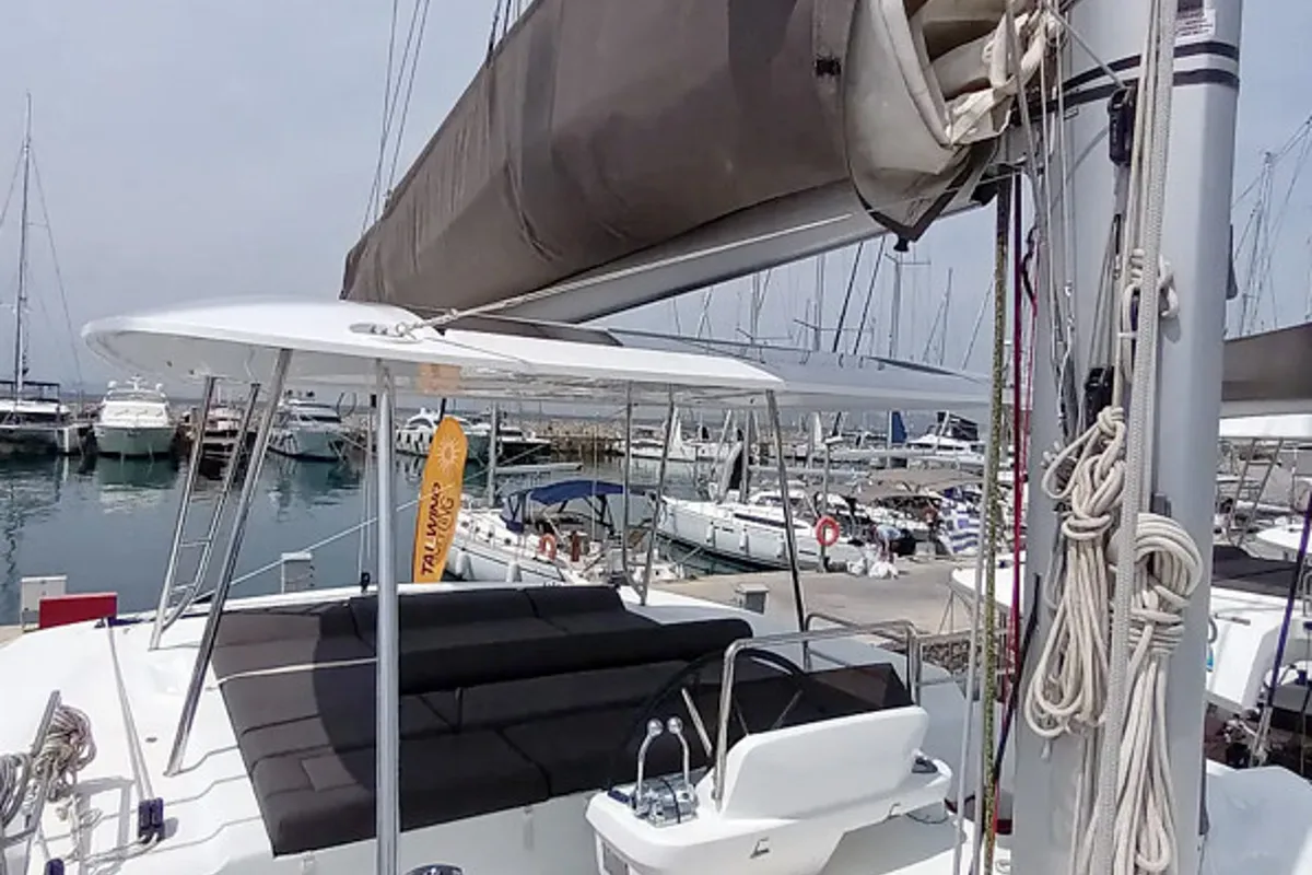 Deck of Icarus, a Lagoon 50 catamaran at Athens, Greece