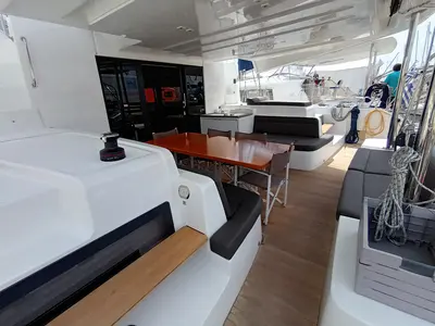 Deck of Icarus, a Lagoon 50 catamaran at Athens, Greece