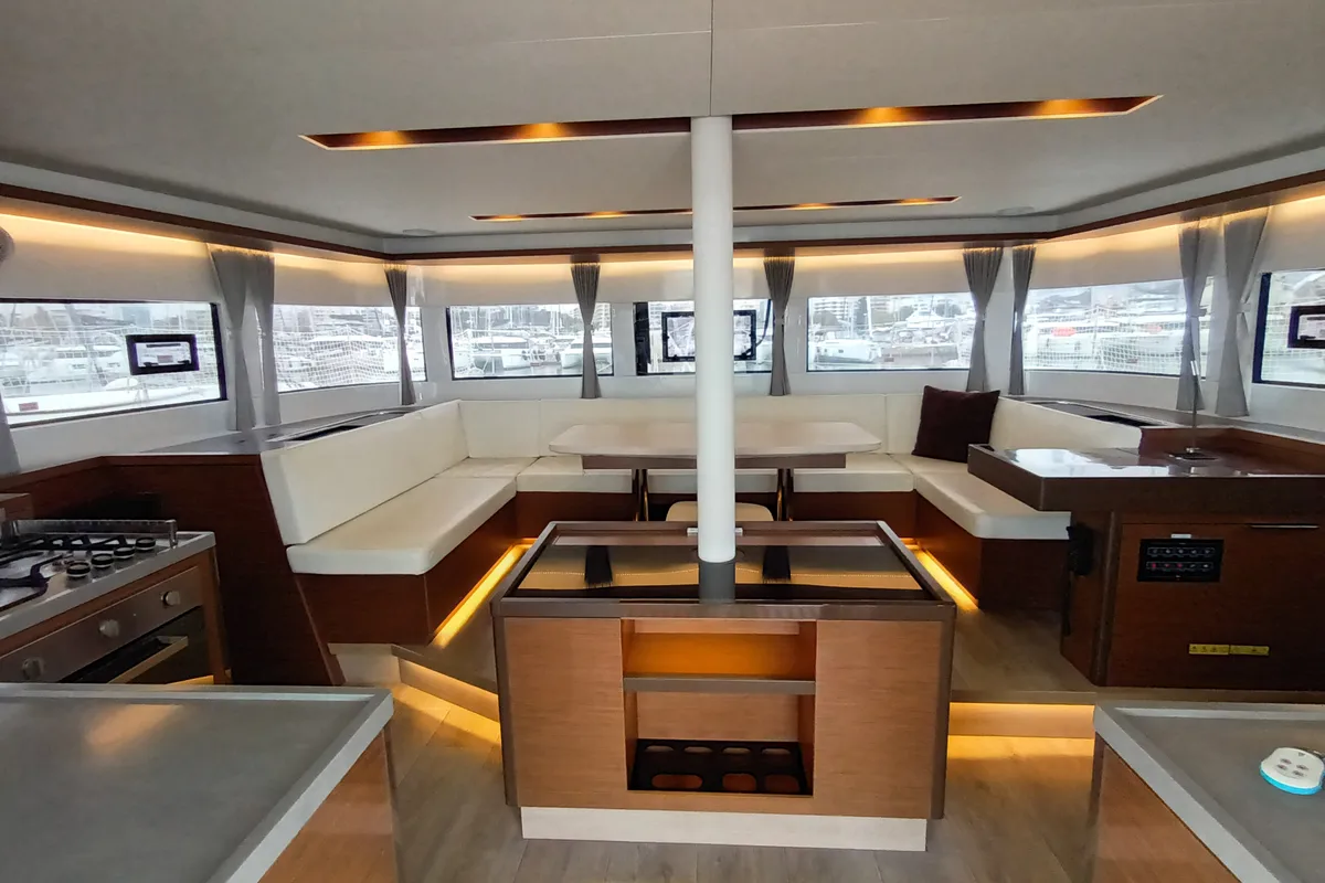 Deck of Icarus, a Lagoon 50 catamaran at Athens, Greece