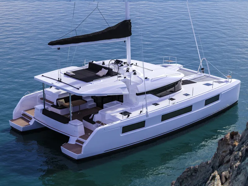 Exterior view of Icarus, a Lagoon 50 catamaran at Athens, Greece