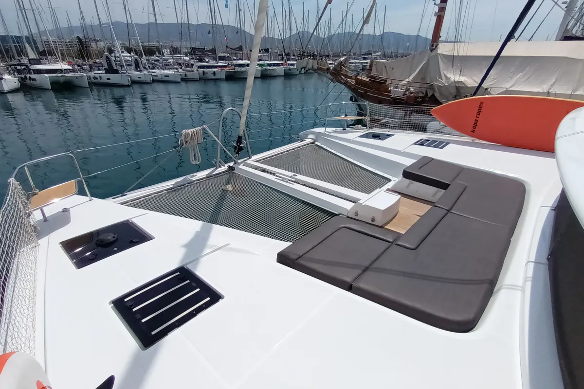 Deck of Icarus, a Lagoon 50 catamaran at Athens, Greece