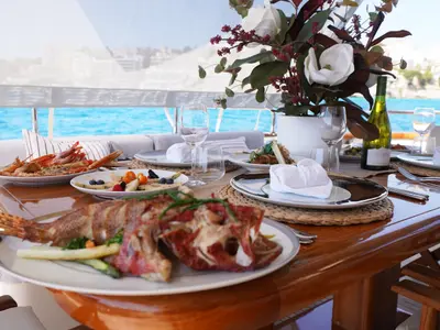 Deck of Georg I, a Falcon 86 motor yacht at Palma de Mallorca, Spain