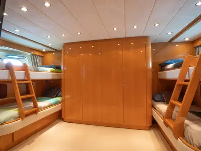 Cabin on Georg I, a Falcon 86 motor yacht at Palma de Mallorca, Spain
