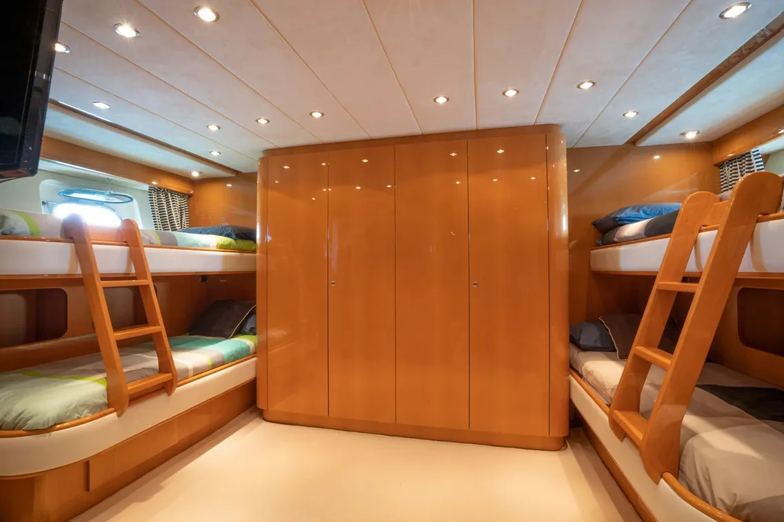 Cabin on Georg I, a Falcon 86 motor yacht at Palma de Mallorca, Spain