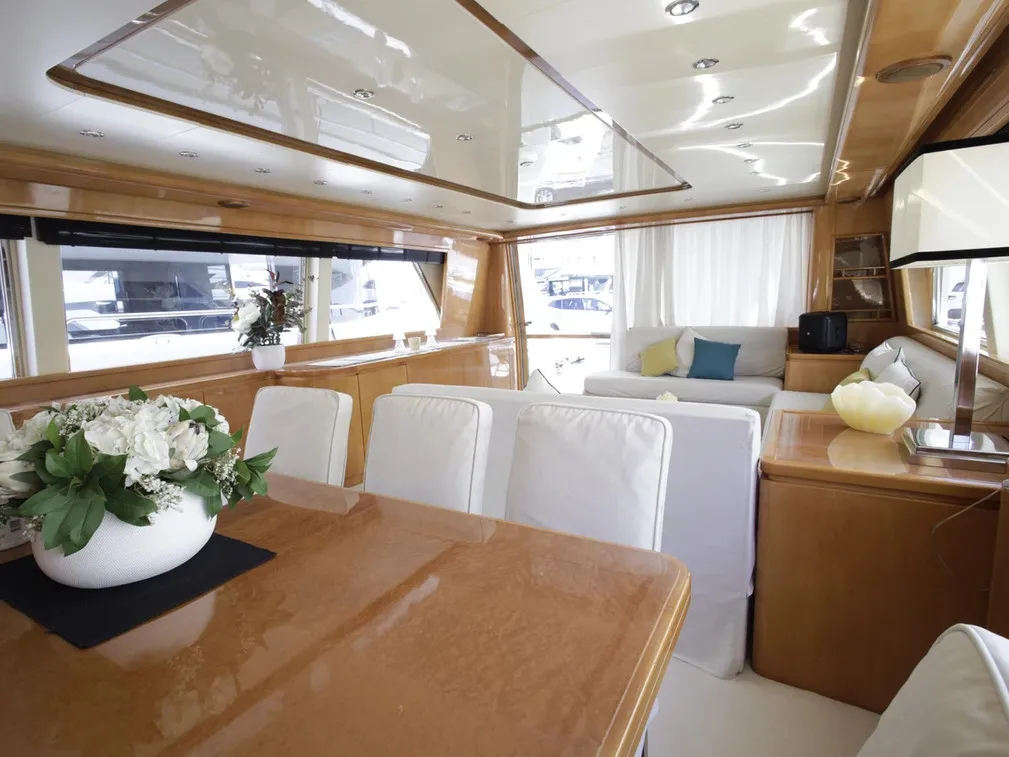 Salon of Georg I, a Falcon 86 motor yacht at Palma de Mallorca, Spain