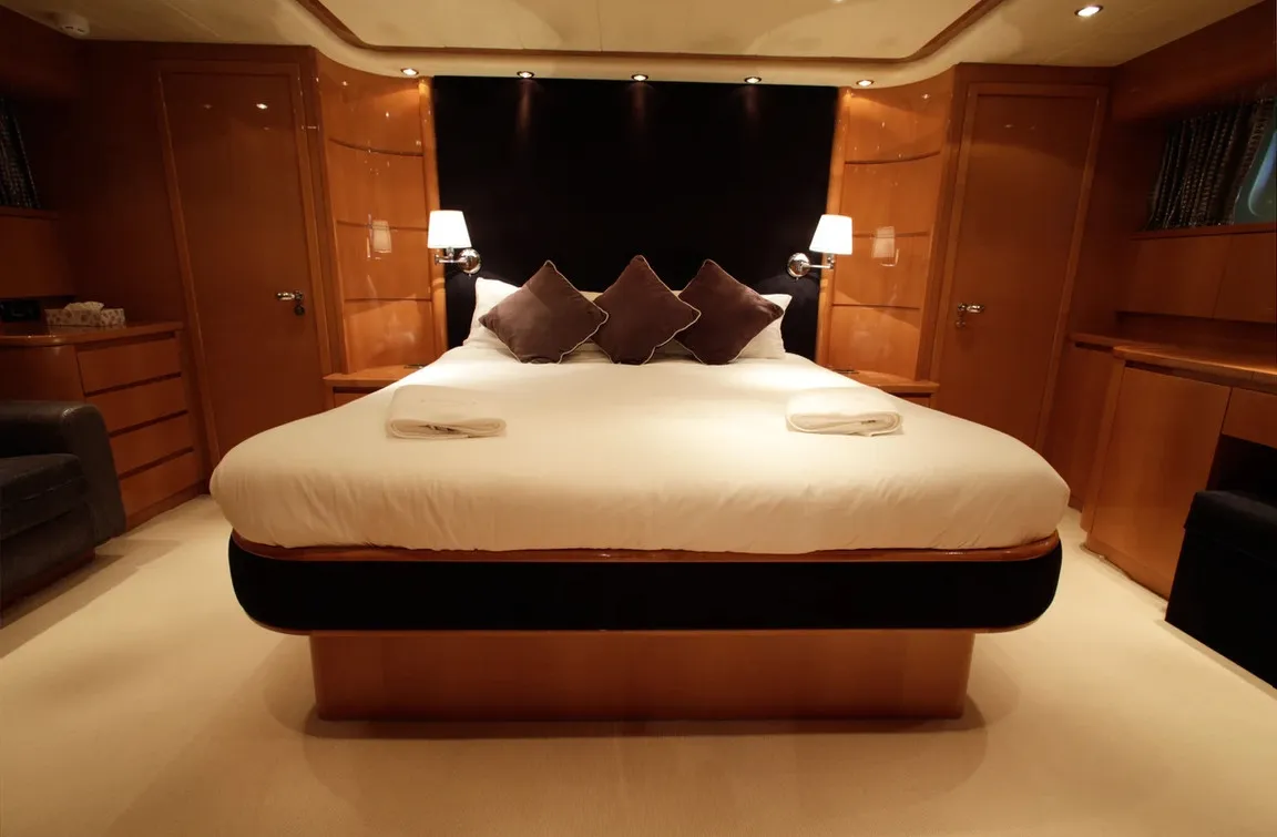 Cabin on Georg I, a Falcon 86 motor yacht at Palma de Mallorca, Spain