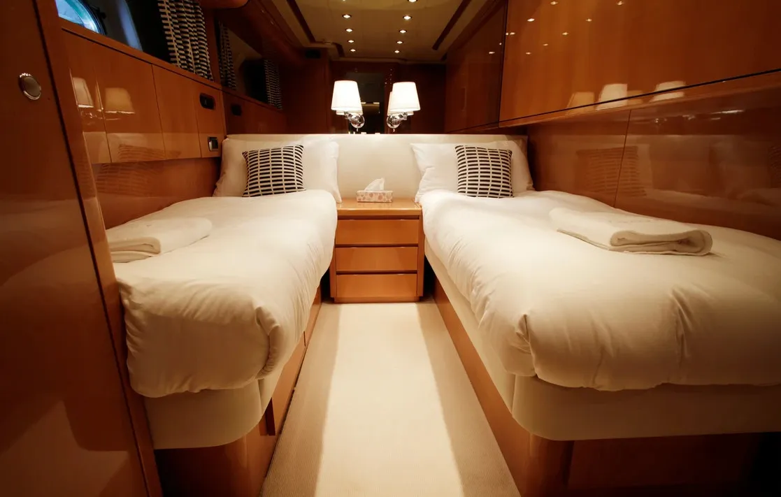 Cabin on Georg I, a Falcon 86 motor yacht at Palma de Mallorca, Spain
