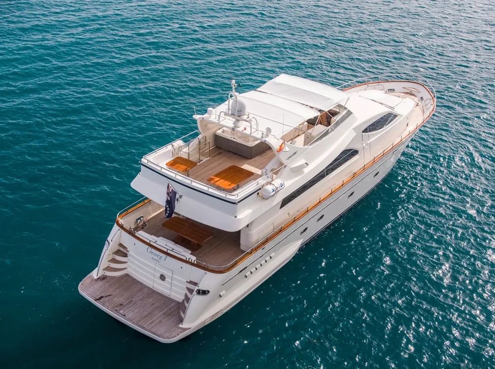 Exterior view of Georg I, a Falcon 86 motor yacht at Palma de Mallorca, Spain