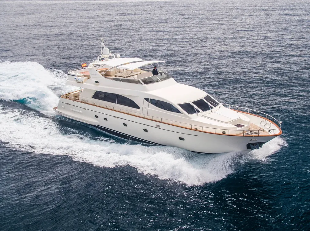 Exterior view of Georg I, a Falcon 86 motor yacht at Palma de Mallorca, Spain