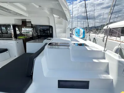 Deck of La Condesa, a Lagoon 46 catamaran at Grad Kaštela, Croatia