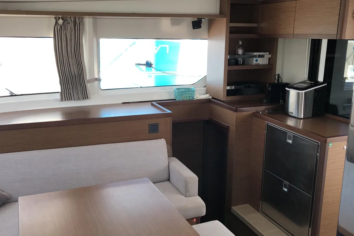 Salon of La Condesa, a Lagoon 46 catamaran at Grad Kaštela, Croatia