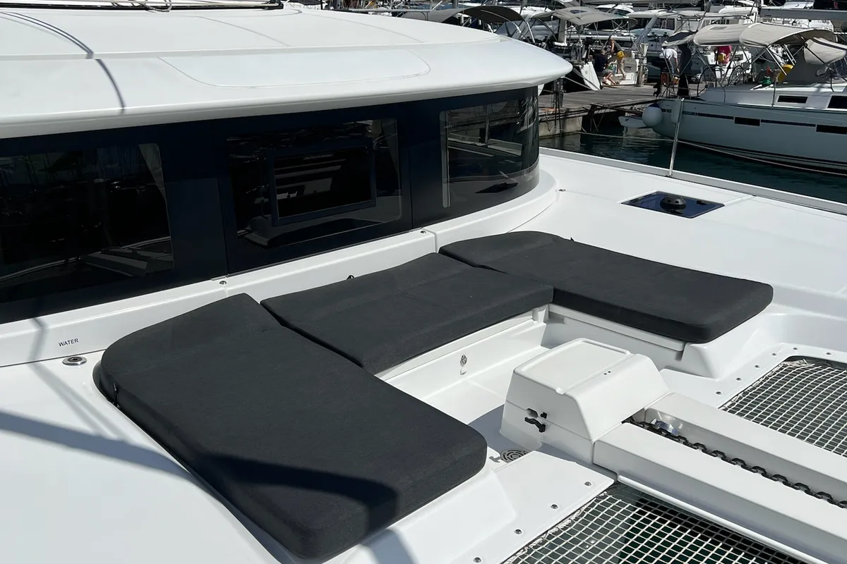 Deck of La Condesa, a Lagoon 46 catamaran at Grad Kaštela, Croatia