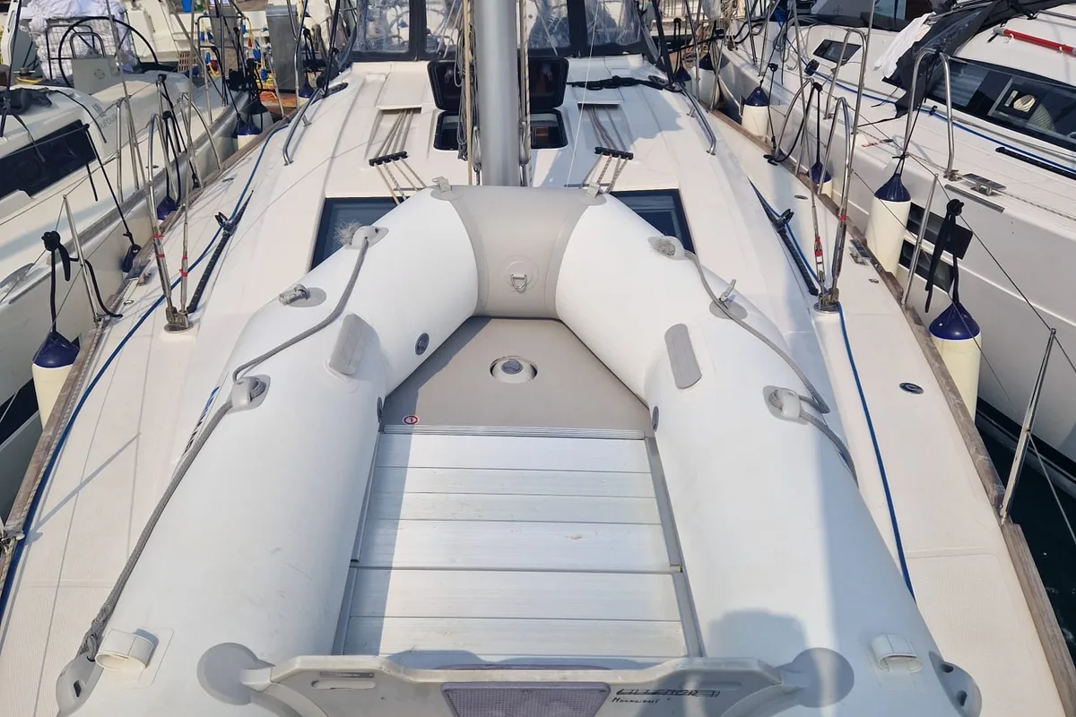Deck of Moonlight, a Elan Impression 45.1 sailboat at Trogir, Croatia