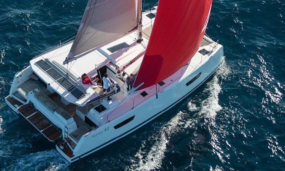 Exterior view of Pleasant Arbour, a Fountaine Pajot Astrea 42 catamaran at Road Town, British Virgin Islands