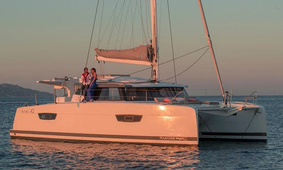Exterior view of Pleasant Arbour, a Fountaine Pajot Astrea 42 catamaran at Road Town, British Virgin Islands