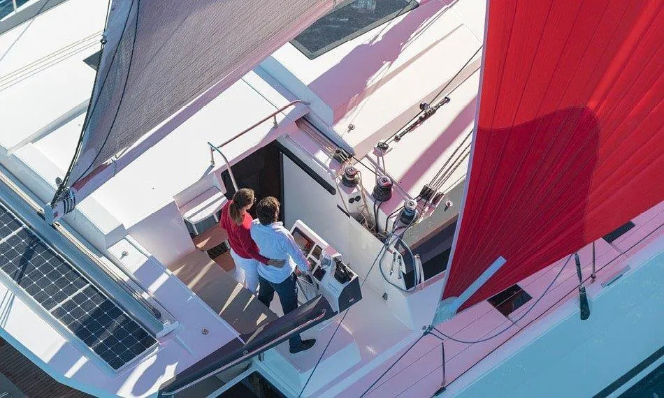 Cockpit of Pleasant Arbour, a Fountaine Pajot Astrea 42 catamaran at Road Town, British Virgin Islands
