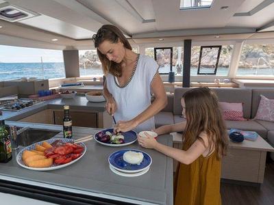 Galley of Pleasant Arbour, a Fountaine Pajot Astrea 42 catamaran at Road Town, British Virgin Islands
