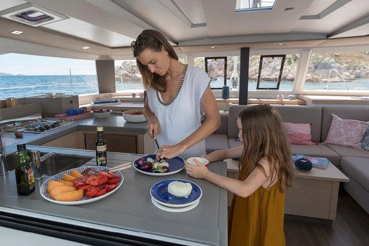 Galley of Pleasant Arbour, a Fountaine Pajot Astrea 42 catamaran at Road Town, British Virgin Islands