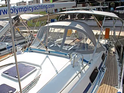 Deck of Aristoteles, a Bavaria 38 Cruiser sailboat at Lavreotiki Municipal Unit, Greece