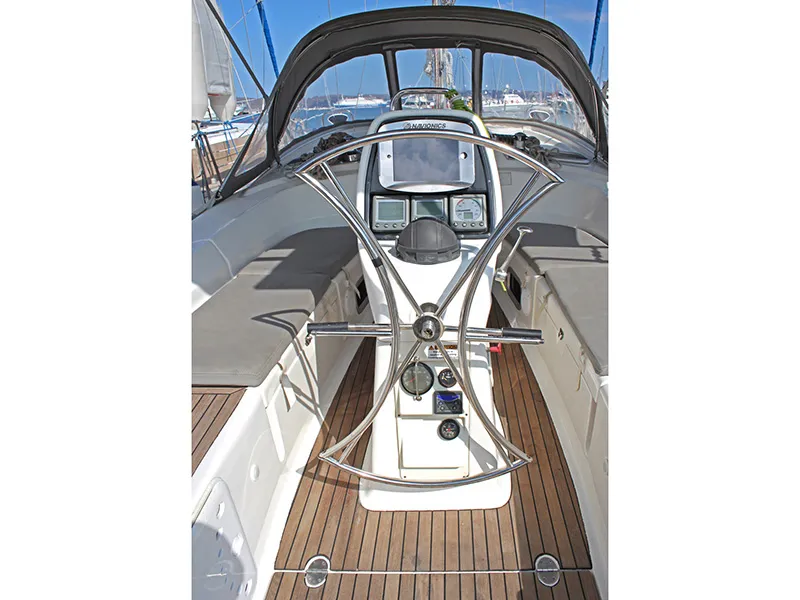Cockpit of Aristoteles, a Bavaria 38 Cruiser sailboat at Lavreotiki Municipal Unit, Greece