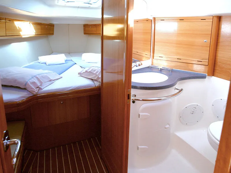 Cabin on Aristoteles, a Bavaria 38 Cruiser sailboat at Lavreotiki Municipal Unit, Greece