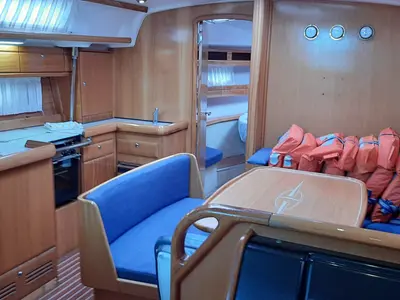 Galley of Pošip, a Bavaria 42 Cruiser sailboat at Grad Trogir, Croatia