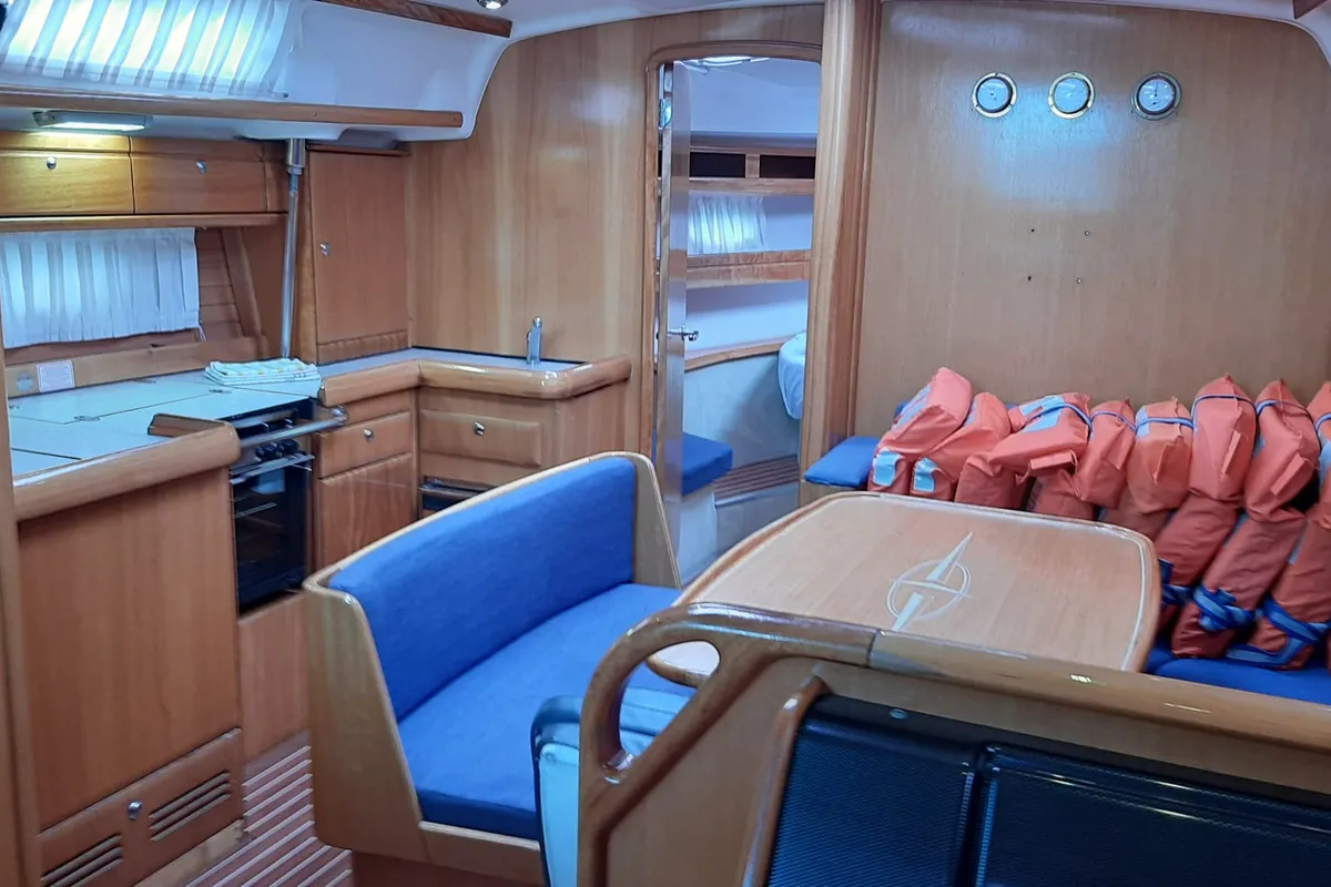 Galley of Pošip, a Bavaria 42 Cruiser sailboat at Grad Trogir, Croatia
