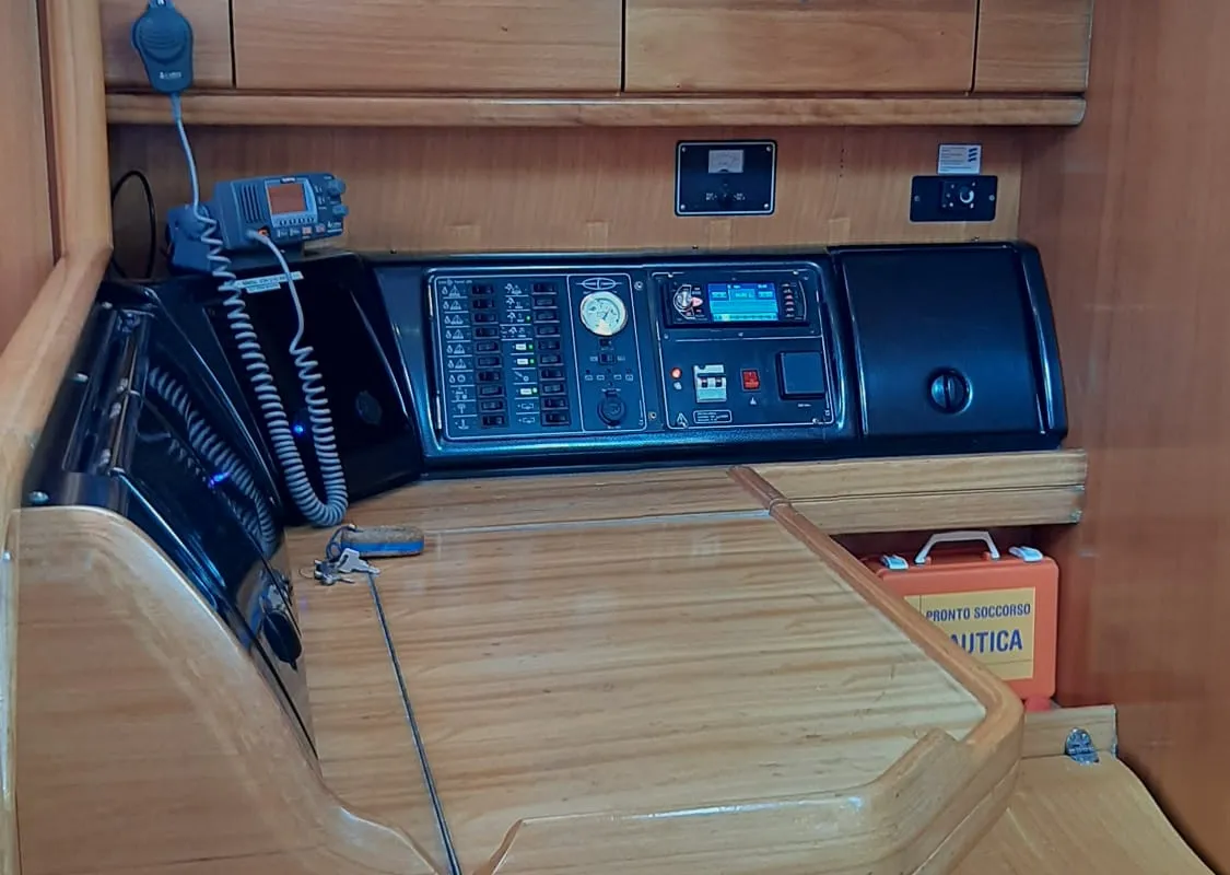 Cockpit of Pošip, a Bavaria 42 Cruiser sailboat at Grad Trogir, Croatia