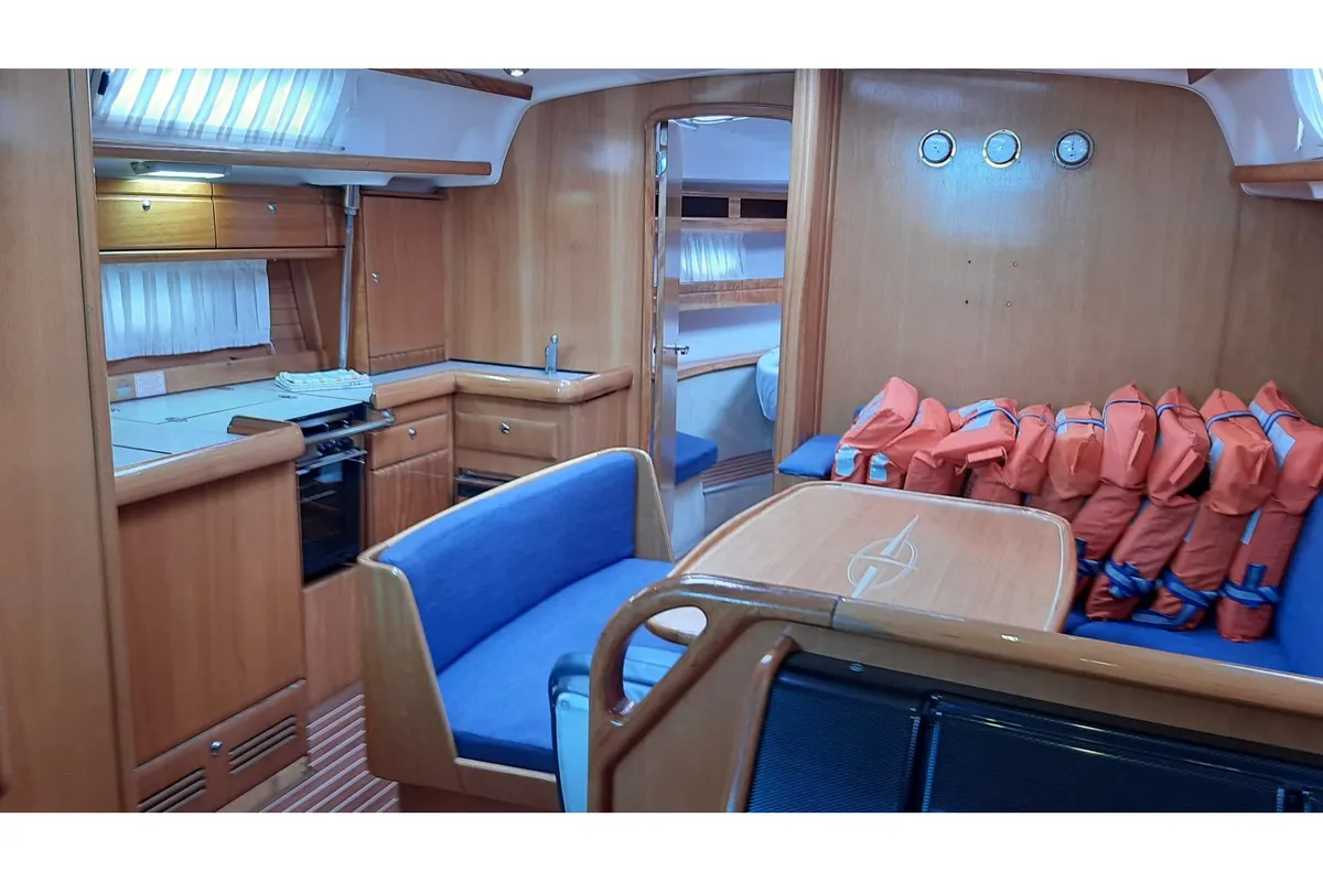 Galley of Pošip, a Bavaria 42 Cruiser sailboat at Grad Trogir, Croatia