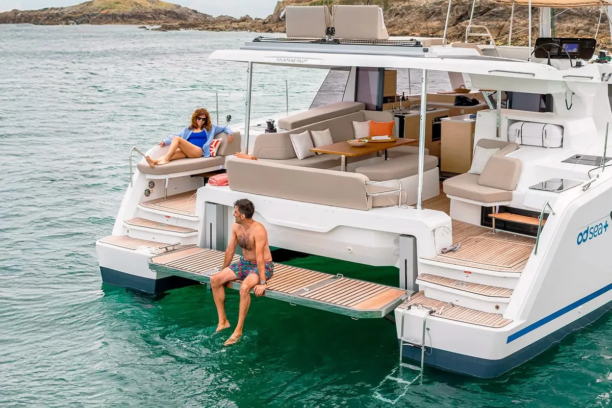 Exterior view of Agios Ephraim, a Fountaine Pajot FP 41 catamaran at Lavreotiki Municipal Unit, Greece