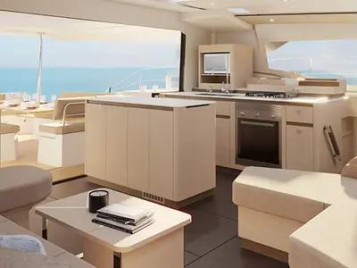 Salon of Agios Ephraim, a Fountaine Pajot FP 41 catamaran at Lavreotiki Municipal Unit, Greece