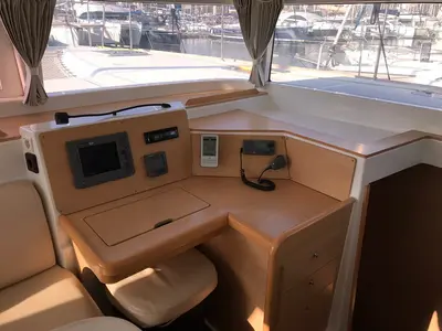 Cockpit of Aurora, a Lagoon 400 catamaran at Athens, Greece
