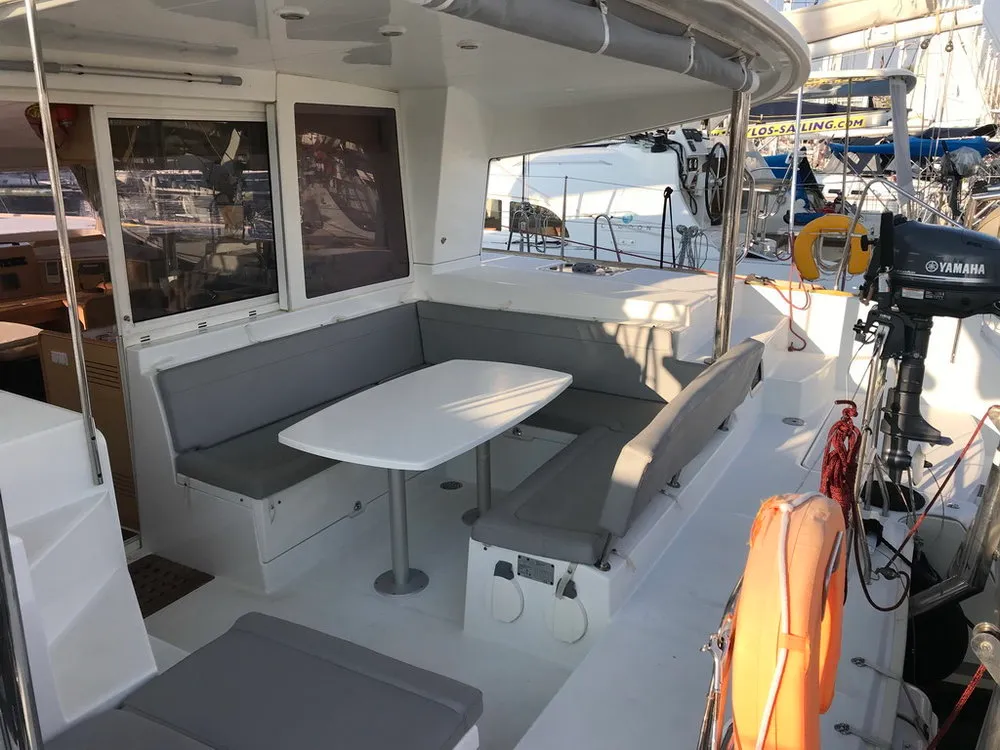 Deck of Aurora, a Lagoon 400 catamaran at Athens, Greece
