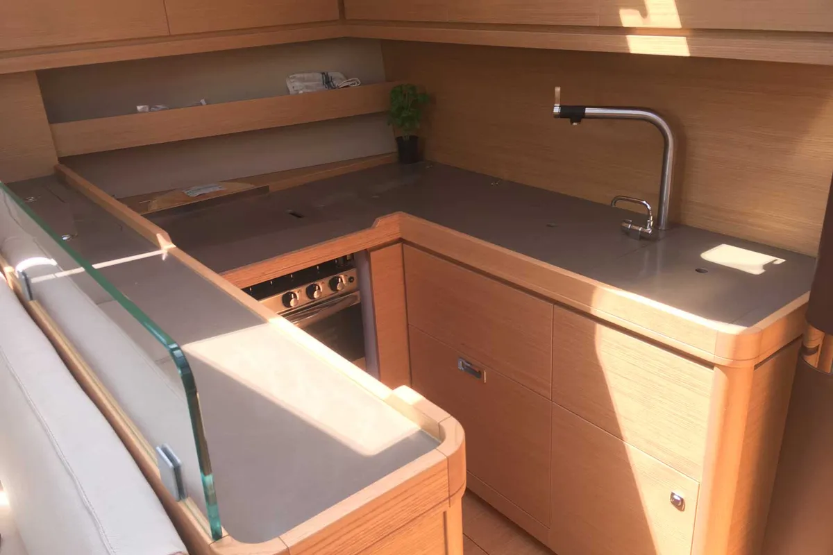 Galley of Hola, a Dufour 56 Exclusive sailboat at Olbia, Italy