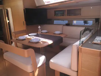 Salon of Hola, a Dufour 56 Exclusive sailboat at Olbia, Italy