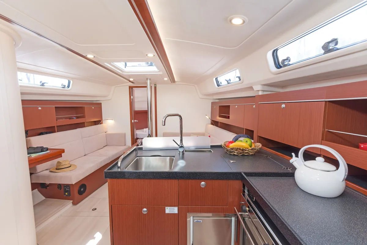 Salon of Capriccio, a Hanse 385 sailboat at Lavreotiki Municipal Unit, Greece