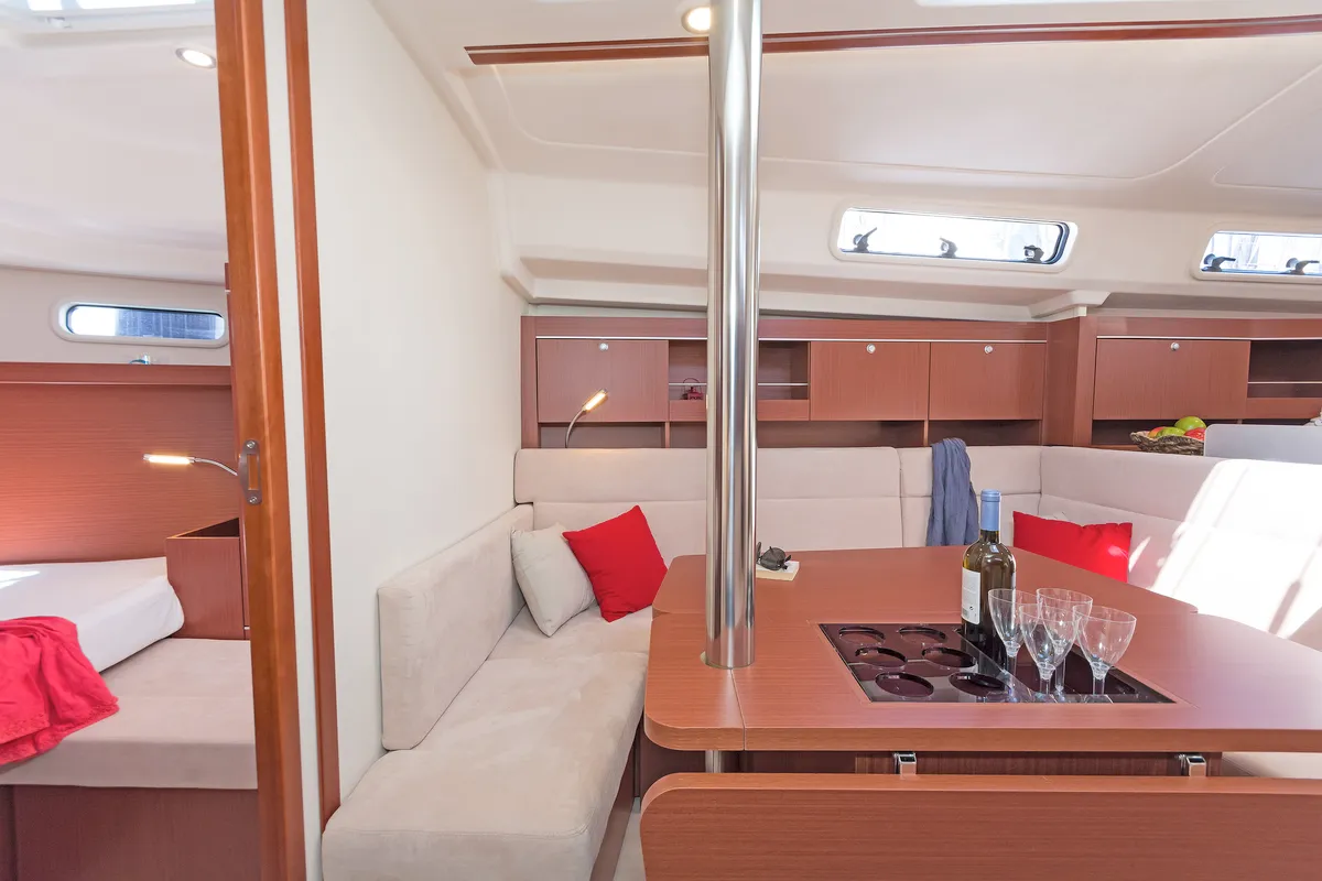 Salon of Capriccio, a Hanse 385 sailboat at Lavreotiki Municipal Unit, Greece