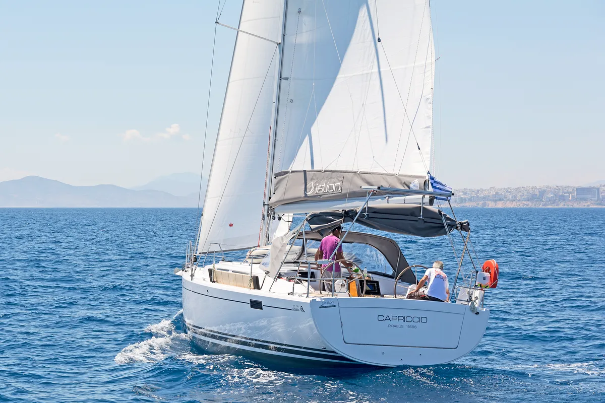 Exterior view of Capriccio, a Hanse 385 sailboat at Lavreotiki Municipal Unit, Greece