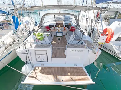 Cockpit of Capriccio, a Hanse 385 sailboat at Lavreotiki Municipal Unit, Greece