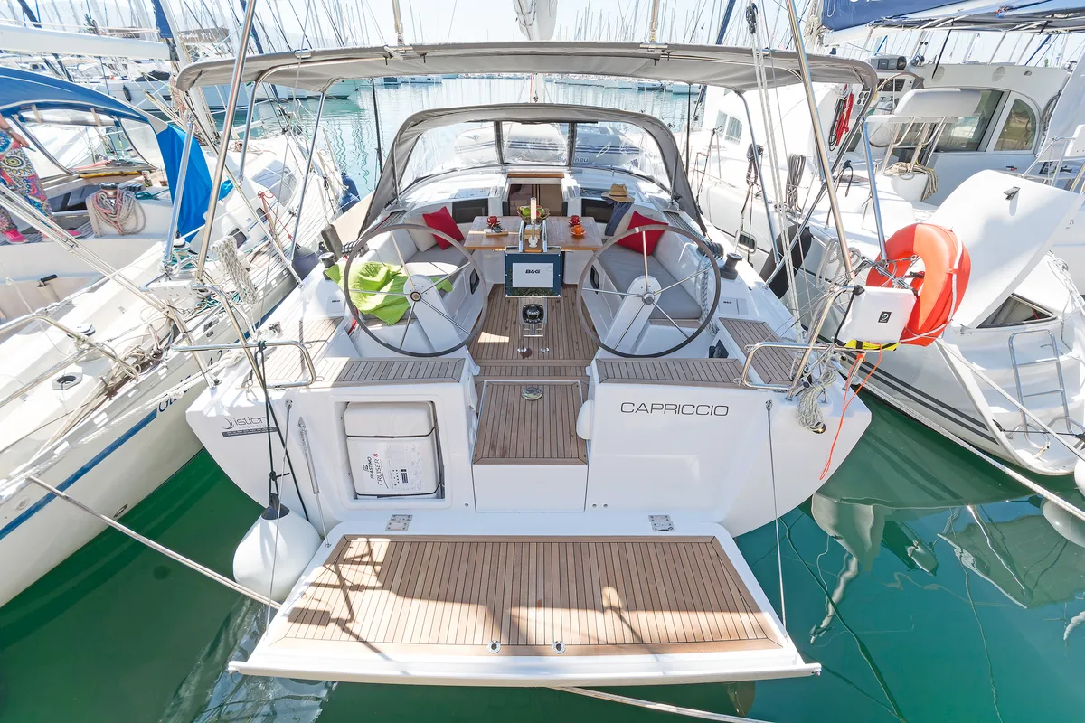 Cockpit of Capriccio, a Hanse 385 sailboat at Lavreotiki Municipal Unit, Greece