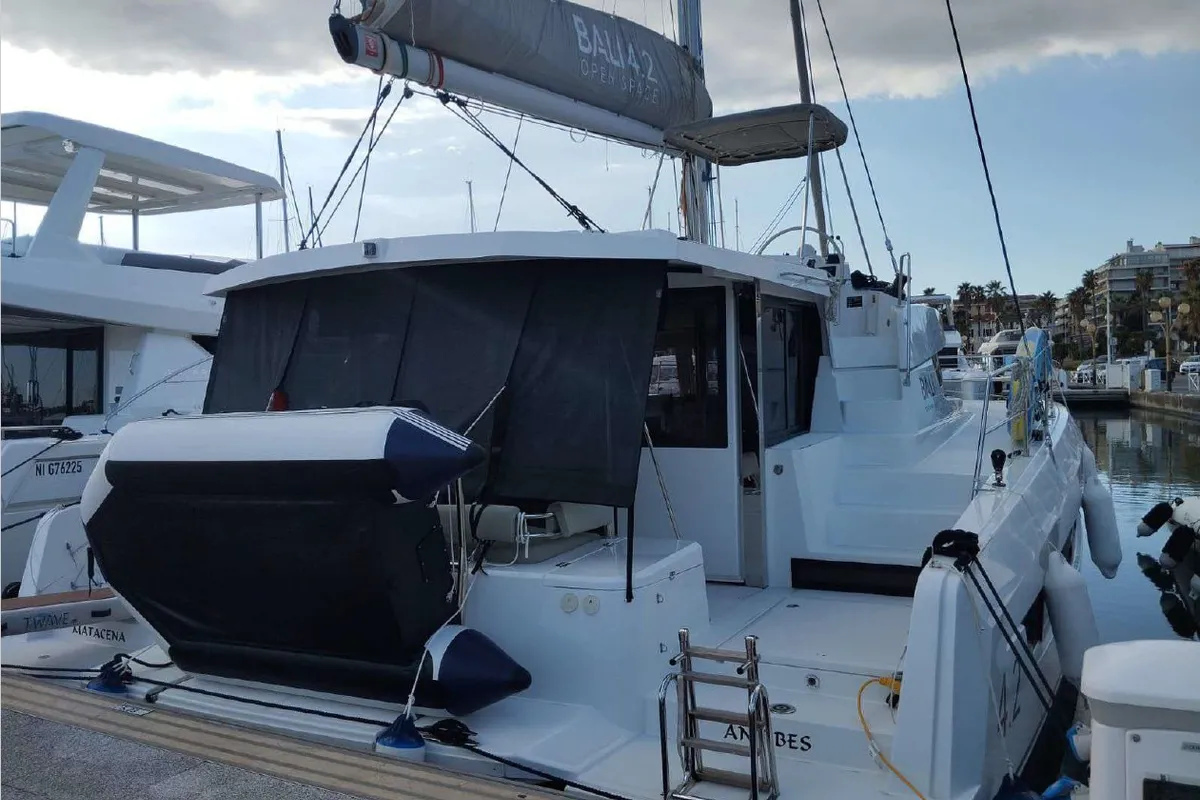 Exterior view of Matacena, a Bali 4.2 catamaran at Grimaud, France