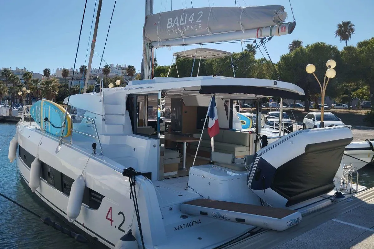 Exterior view of Matacena, a Bali 4.2 catamaran at Grimaud, France