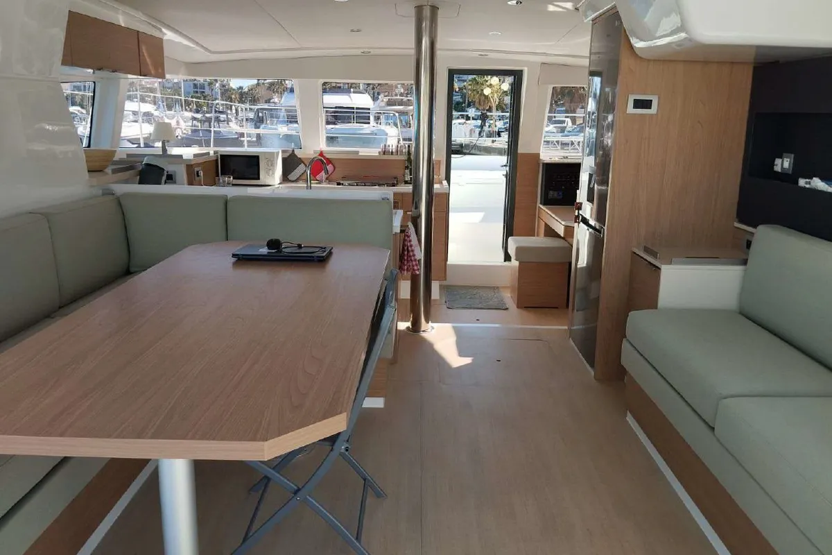 Salon of Matacena, a Bali 4.2 catamaran at Grimaud, France