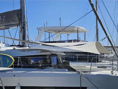 Exterior view of Matacena, a Bali 4.2 catamaran at Grimaud, France