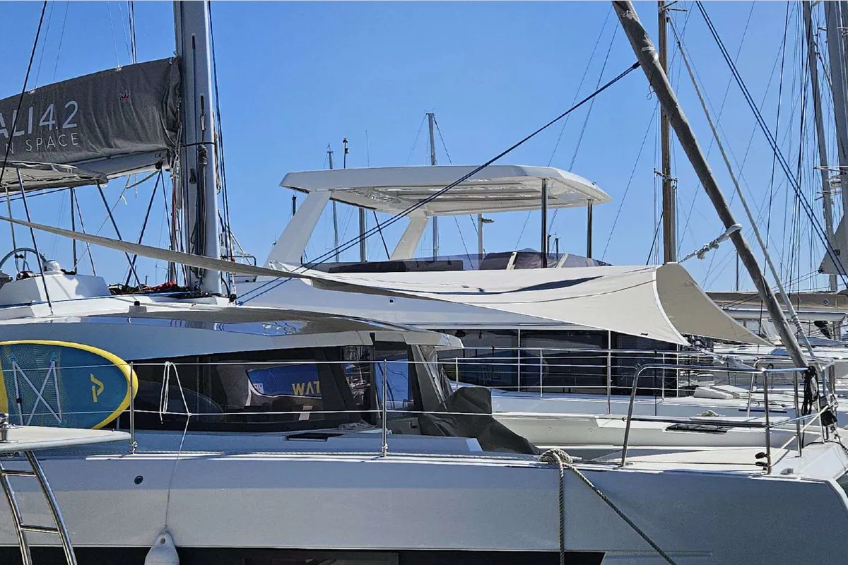 Exterior view of Matacena, a Bali 4.2 catamaran at Grimaud, France