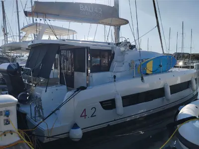 Exterior view of Matacena, a Bali 4.2 catamaran at Grimaud, France