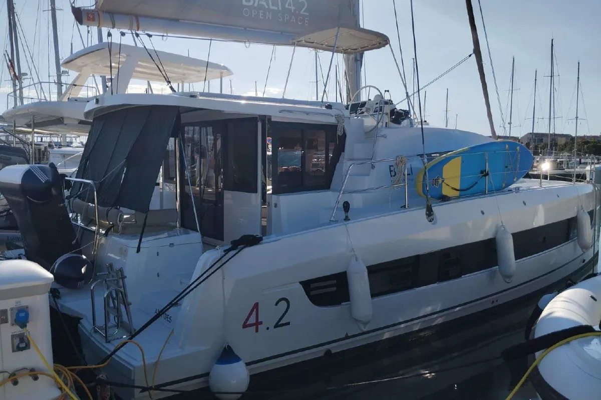 Exterior view of Matacena, a Bali 4.2 catamaran at Grimaud, France